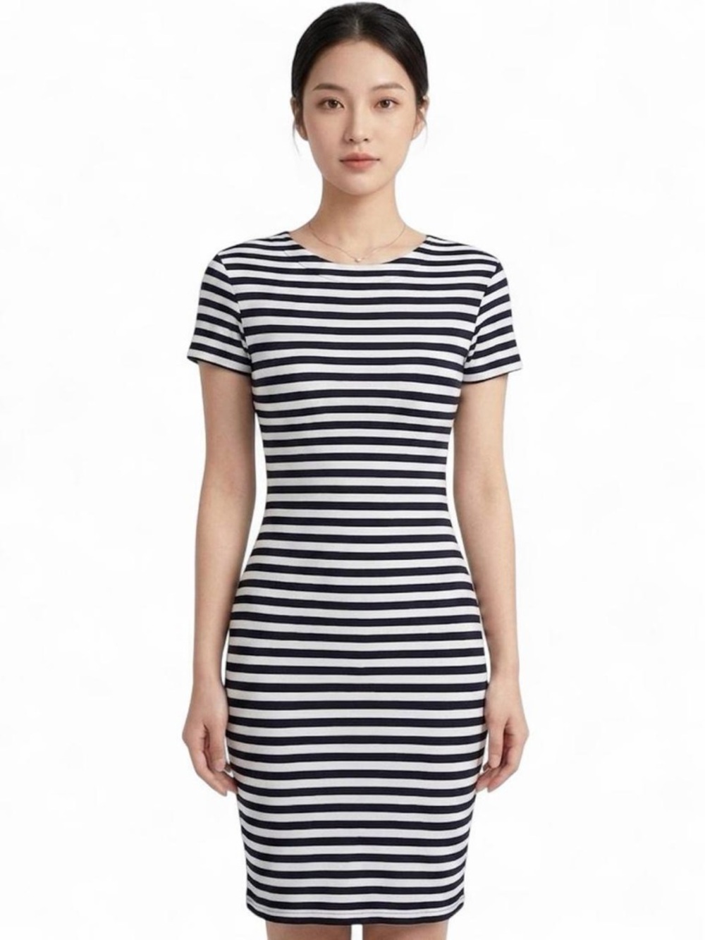 French Connection Black and White Striped Sheath Dress